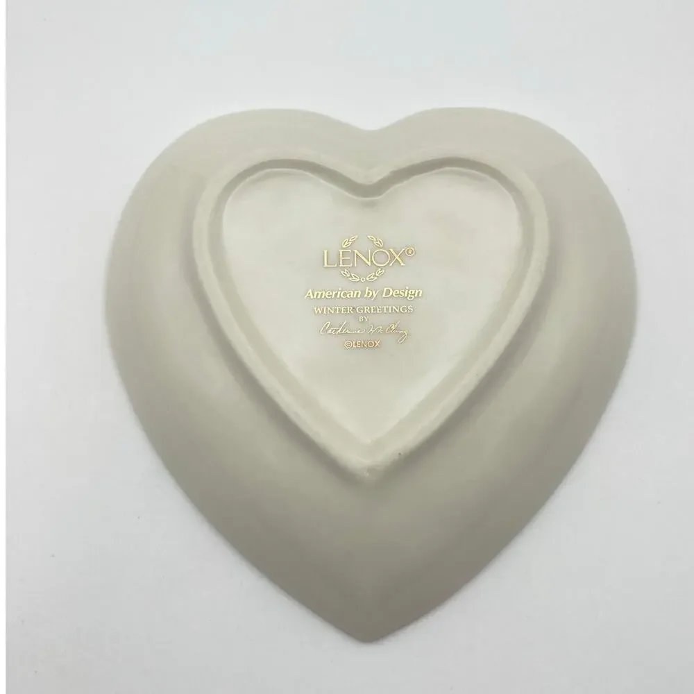 Lenox Winter Greetings Heart Shaped Gold Rim Candy Nut Dish